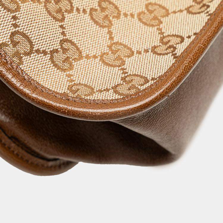 Pre Owned Gucci Beige Brown Medium GG Canvas Horsebit 1955 Tote
