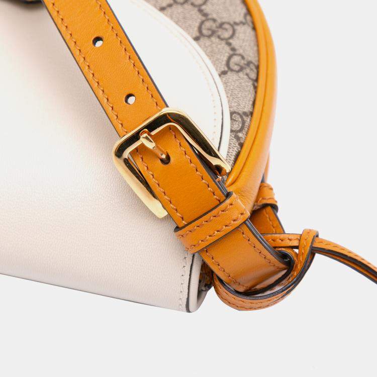 Pre Owned Gucci Beige Brown GG Supreme Saddle Padlock Crossbody