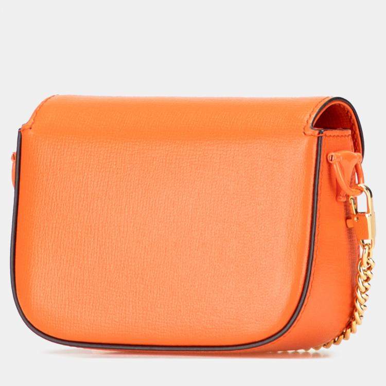 Pre Owned Gucci Orange Mini Leather Horsebit 1955 Web Satchel
