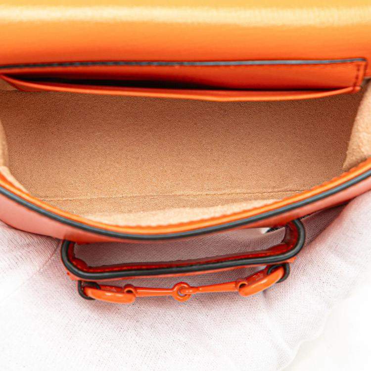 Pre Owned Gucci Orange Mini Leather Horsebit 1955 Web Satchel