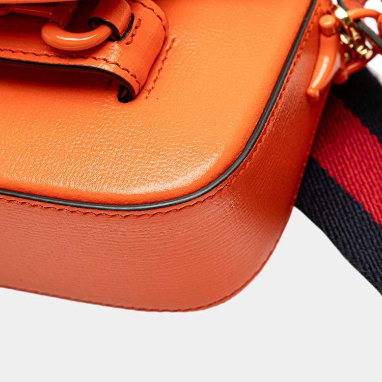 Pre Owned Gucci Orange Mini Leather Horsebit 1955 Web Satchel