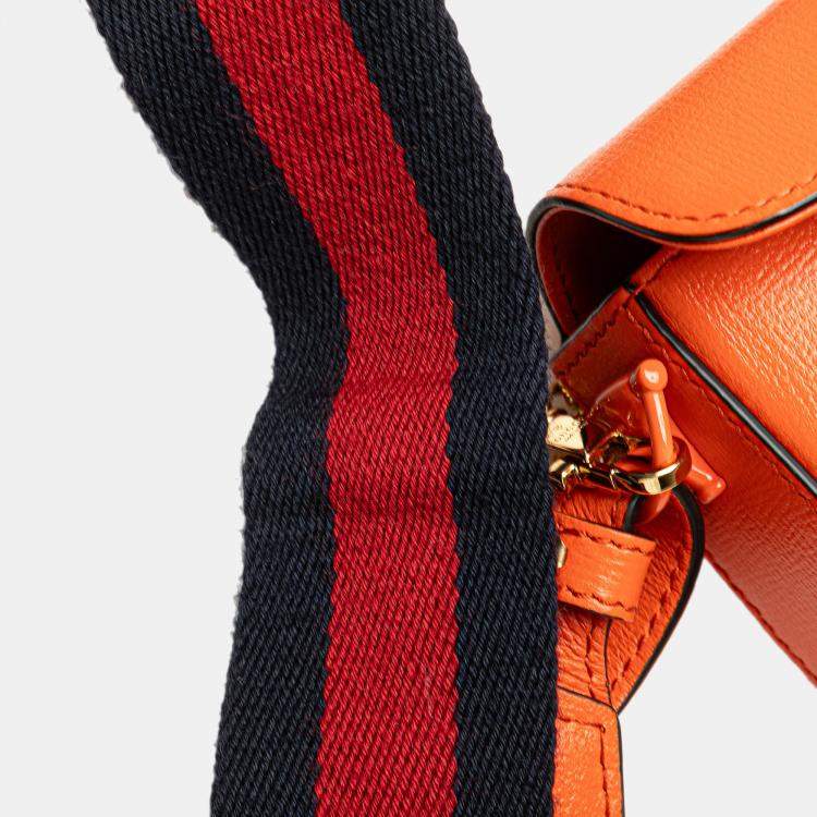 Pre Owned Gucci Orange Mini Leather Horsebit 1955 Web Satchel