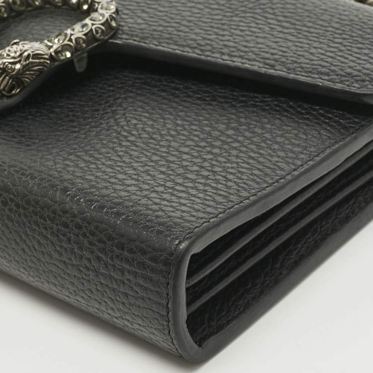 Pre Owned Gucci Black Leather Dionysus Wallet on Chain
