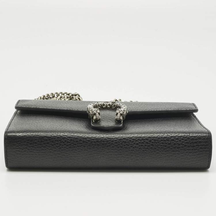 Pre Owned Gucci Black Leather Dionysus Wallet on Chain