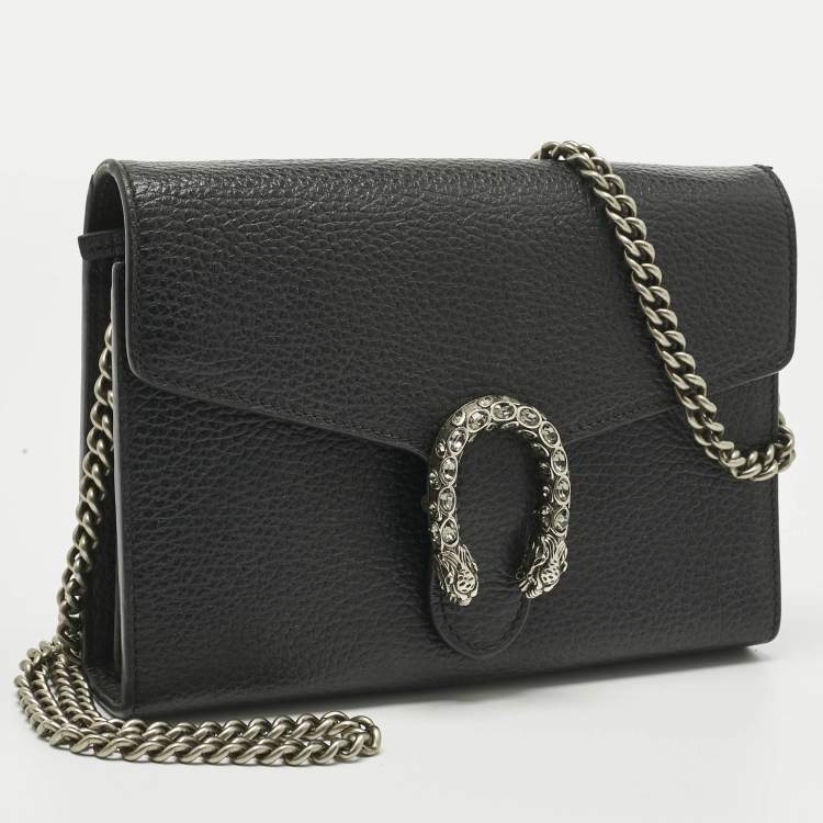Pre Owned Gucci Black Leather Dionysus Wallet on Chain