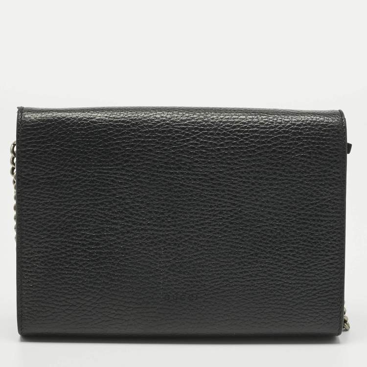Pre Owned Gucci Black Leather Dionysus Wallet on Chain