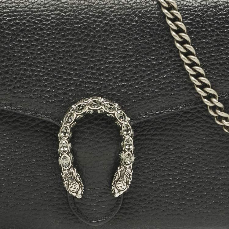 Pre Owned Gucci Black Leather Dionysus Wallet on Chain