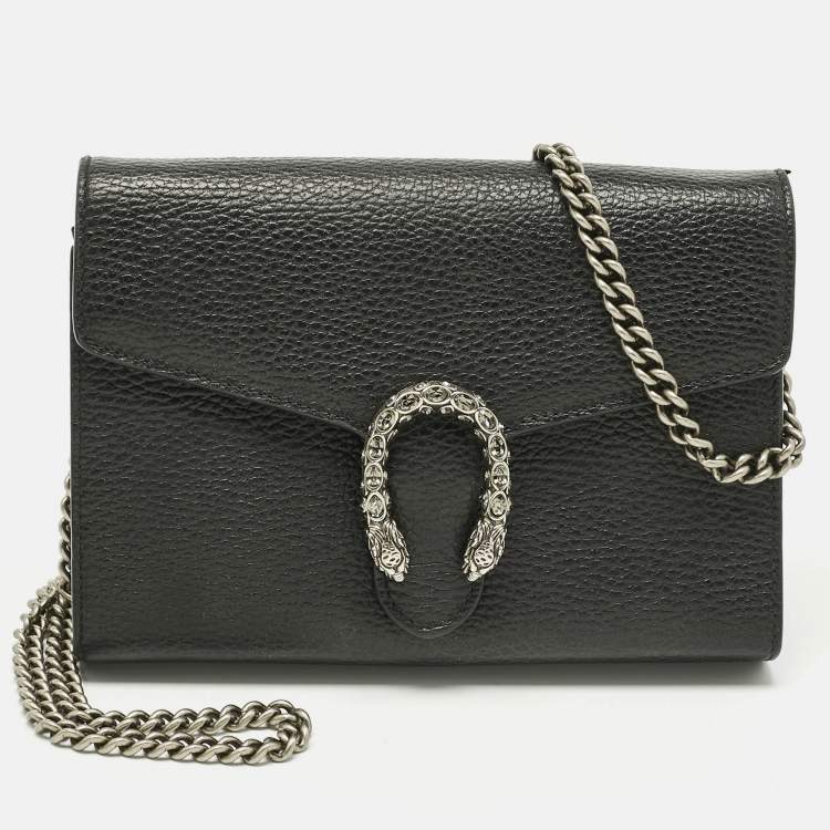 Pre Owned Gucci Black Leather Dionysus Wallet on Chain
