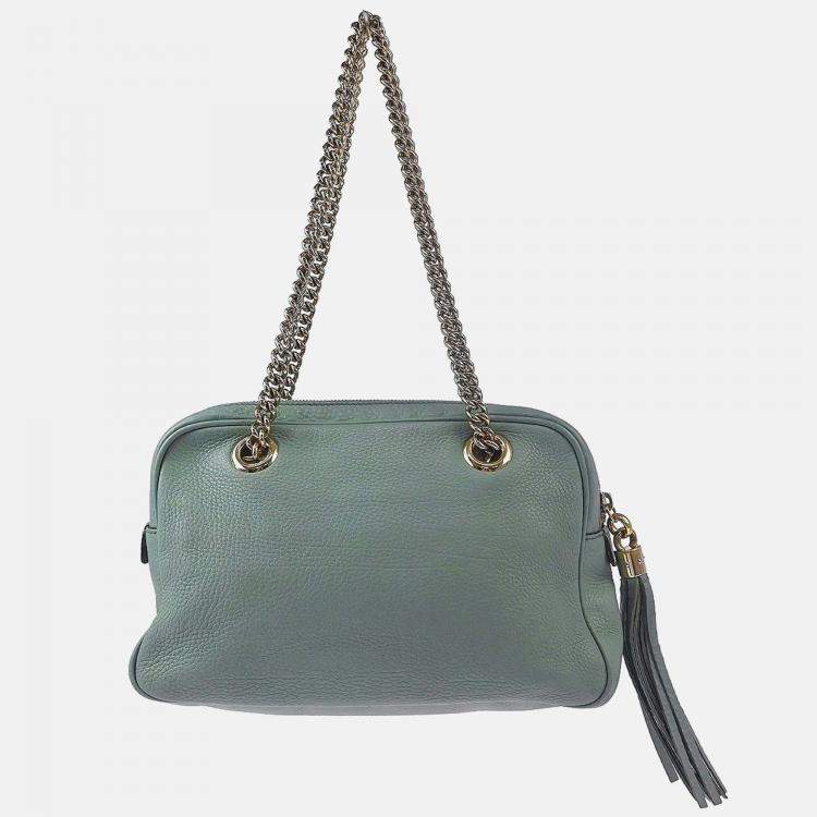 Pre Owned Gucci Soho Light Blue Leather Shoulder Bag