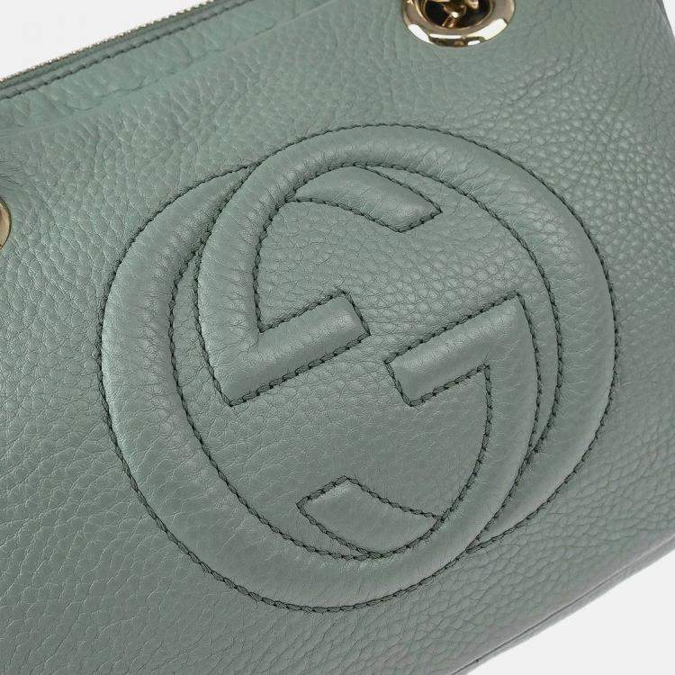 Pre Owned Gucci Soho Light Blue Leather Shoulder Bag