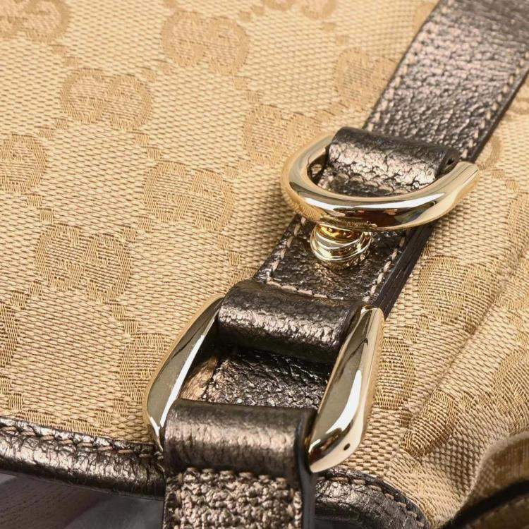 Pre Owned Gucci GG Beige Canvas and Leather Handbag