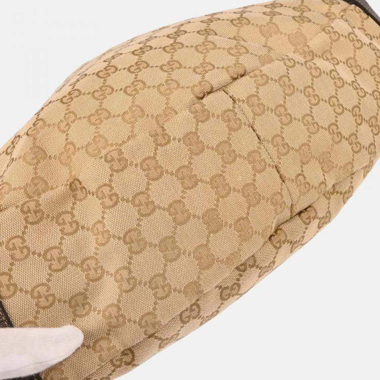 Pre Owned Gucci GG Beige Canvas and Leather Handbag
