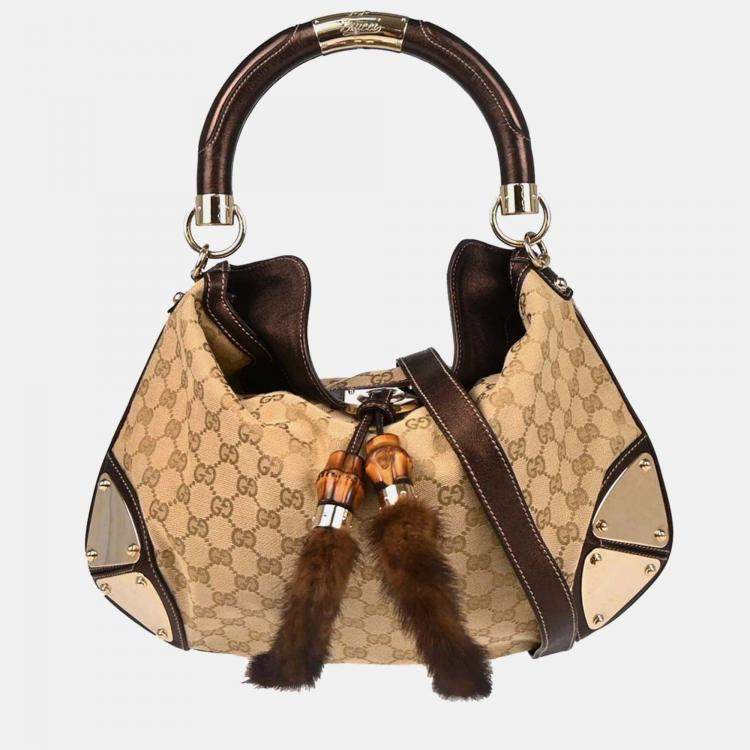 Pre Owned Gucci GG Indy Beige Canvas Top Handle Bag