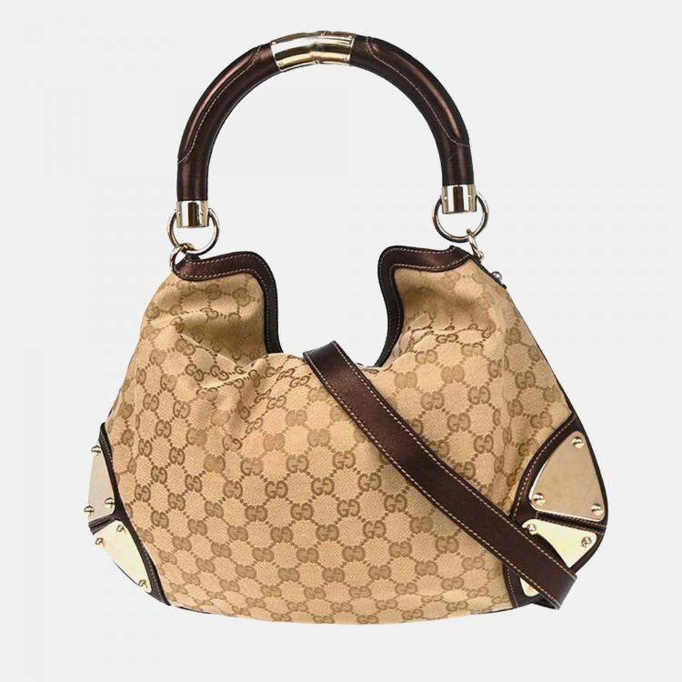 Pre Owned Gucci GG Indy Beige Canvas Top Handle Bag