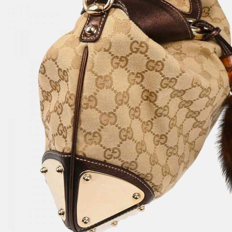 Pre Owned Gucci GG Indy Beige Canvas Top Handle Bag
