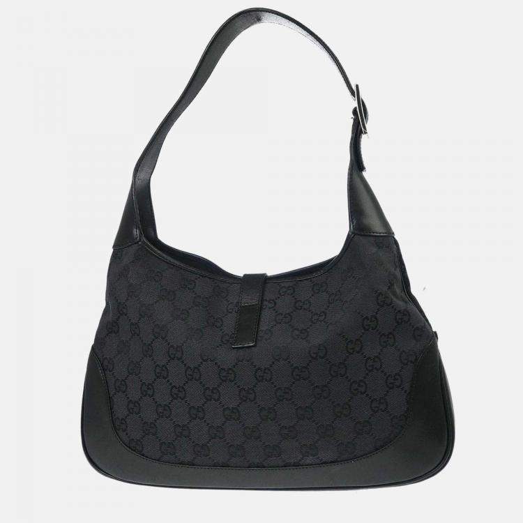Pre Owned Gucci Jackie GG Black Canvas Hobo Bag