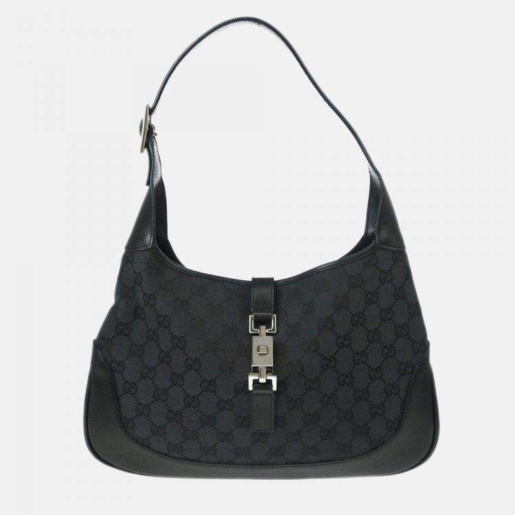 Pre Owned Gucci Jackie GG Black Canvas Hobo Bag