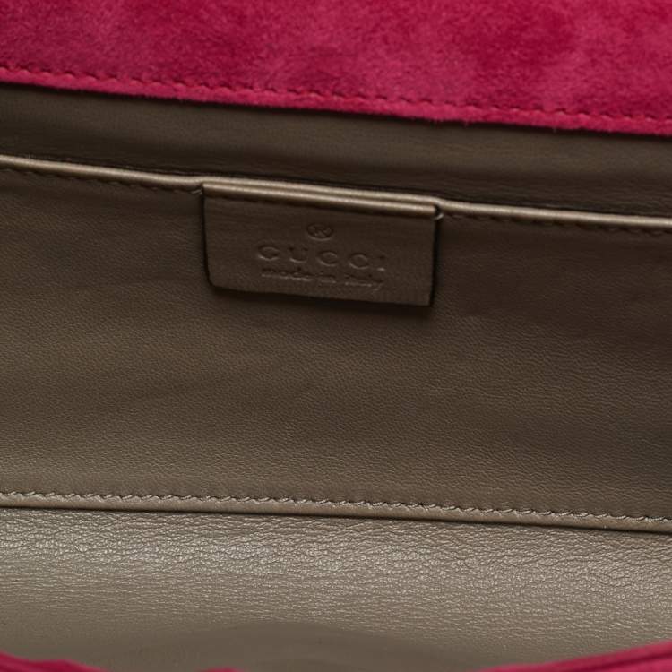 Pre Owned Gucci Pink Suede Interlocking Crystals Broadway Clutch