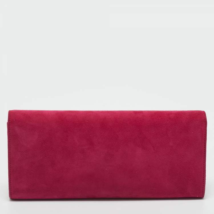 Pre Owned Gucci Pink Suede Interlocking Crystals Broadway Clutch