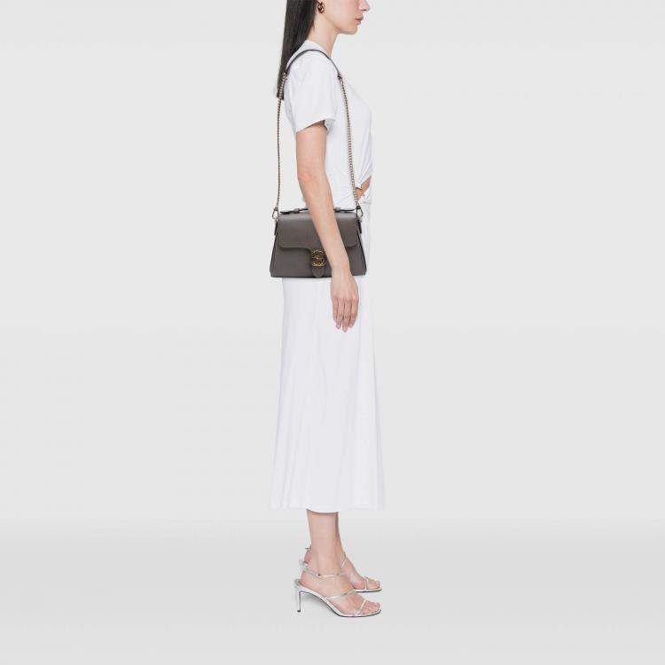 Pre Owned Gucci Grey Small Dollar Calf Interlocking G Top Handle