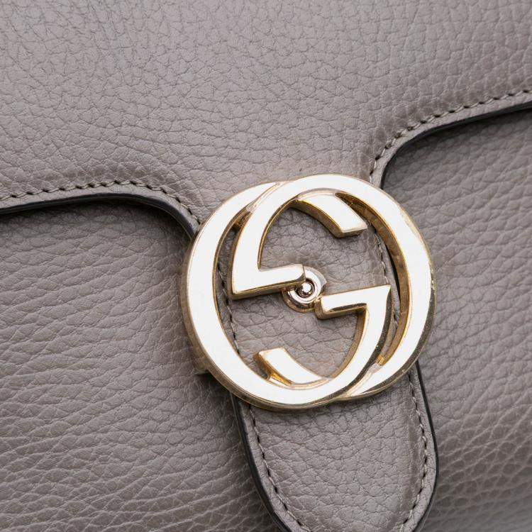 Pre Owned Gucci Grey Small Dollar Calf Interlocking G Top Handle