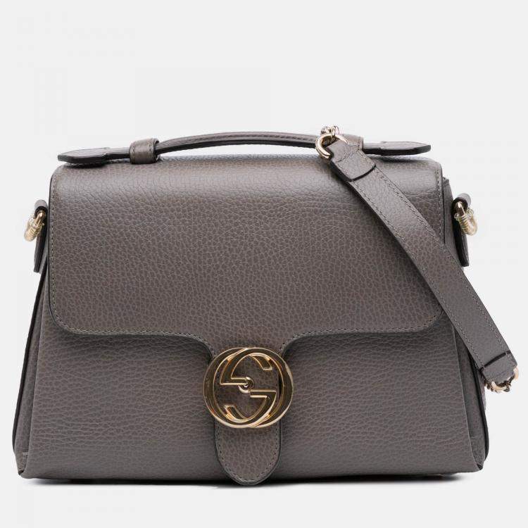 Pre Owned Gucci Grey Small Dollar Calf Interlocking G Top Handle