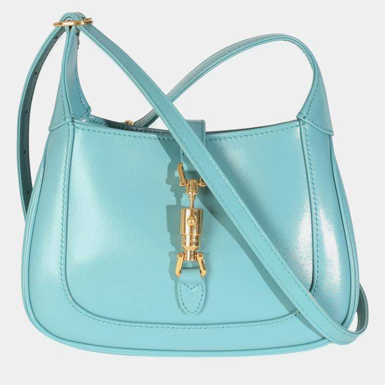 Pre Owned Gucci Dusty Azure Boarded Dyana Lux Calfskin Mini Jackie 1961 Hobo