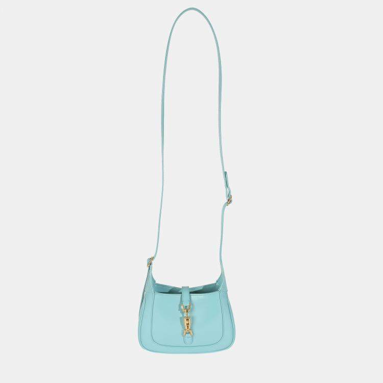 Pre Owned Gucci Dusty Azure Boarded Dyana Lux Calfskin Mini Jackie 1961 Hobo