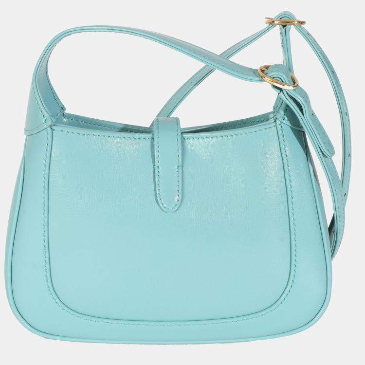 Pre Owned Gucci Dusty Azure Boarded Dyana Lux Calfskin Mini Jackie 1961 Hobo