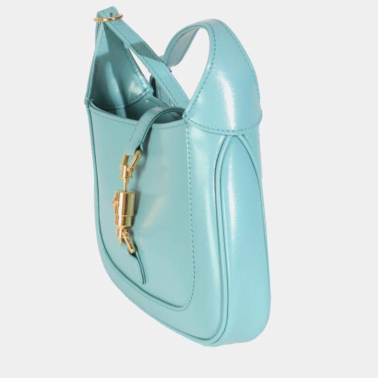 Pre Owned Gucci Dusty Azure Boarded Dyana Lux Calfskin Mini Jackie 1961 Hobo
