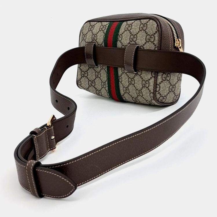Pre Owned Gucci Ophidia GG Supreme Beige/Brown Coated Canvas Belt Bag