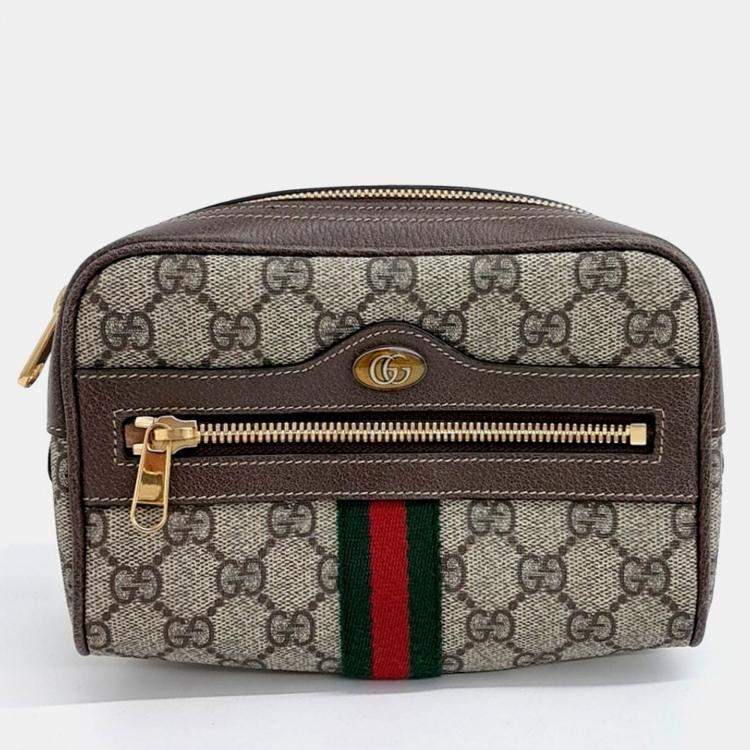 Pre Owned Gucci Ophidia GG Supreme Beige/Brown Coated Canvas Belt Bag