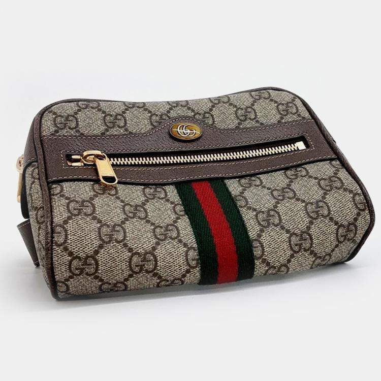 Pre Owned Gucci Ophidia GG Supreme Beige/Brown Coated Canvas Belt Bag