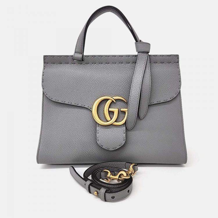 Pre Owned Gucci GG Marmont Grey Leather Shoulder Bag