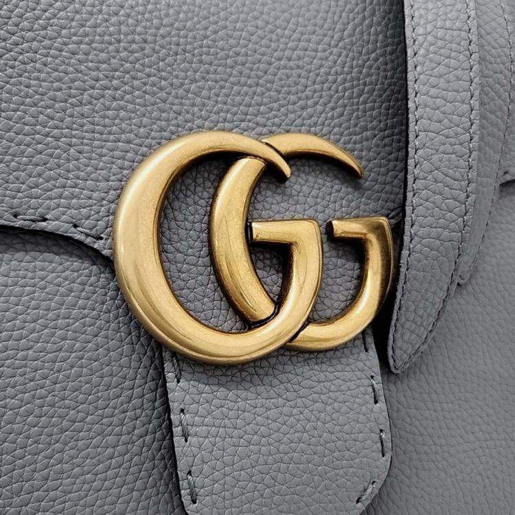 Pre Owned Gucci GG Marmont Grey Leather Shoulder Bag