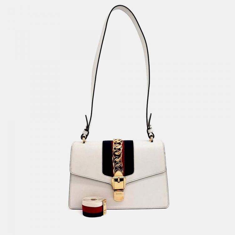 Pre Owned Gucci Sylvie White Leather Bag