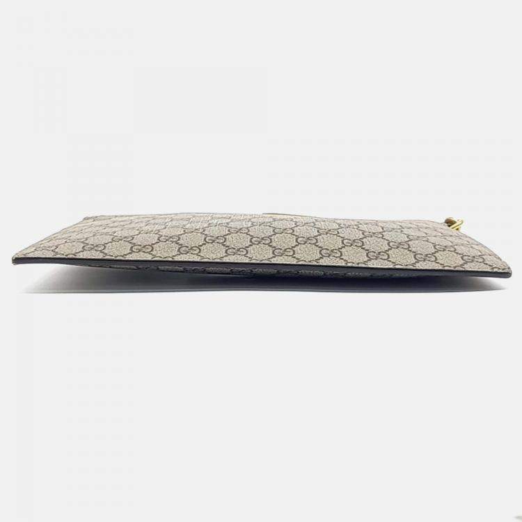 Pre Owned Gucci GG Supreme Beige/Brown Coated Canvas Clutch
