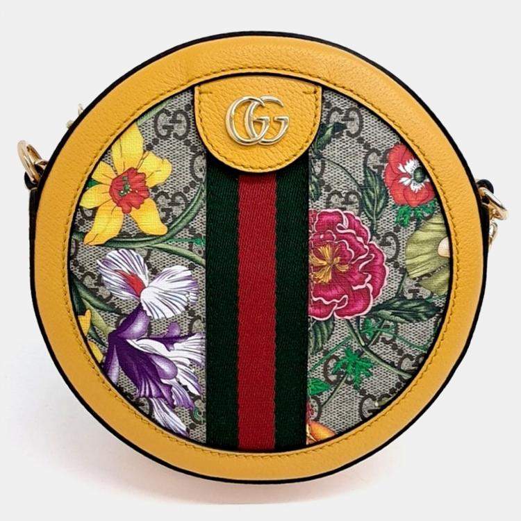 Pre Owned Gucci Multicolor PVC Ophidia Mini GG Round Shoulder Bag