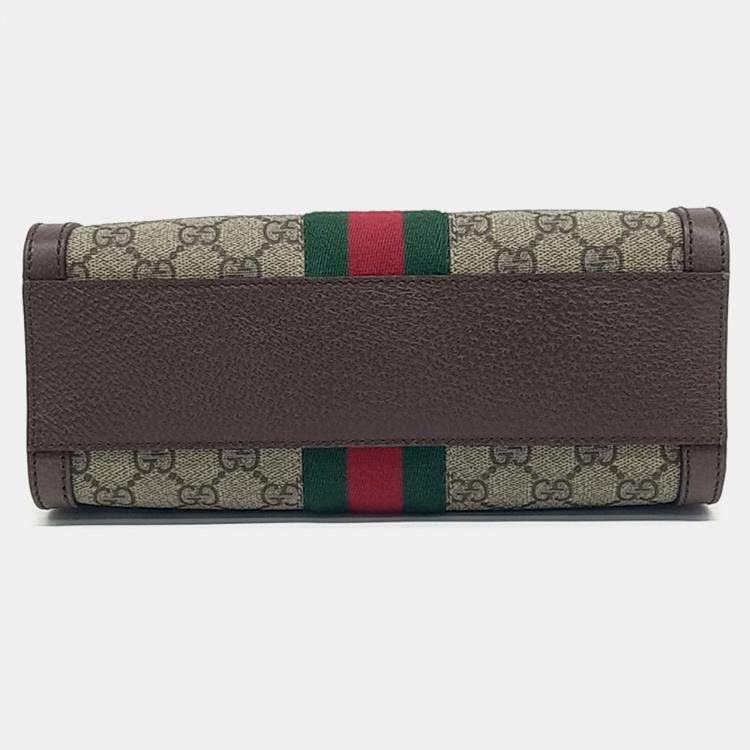 Pre Owned Gucci Beige Brown PVC Gucci Ophidia GG Shoulder Bag Small