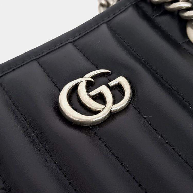 Pre Owned Gucci Black Leather GG Marmont Shoulder Bag