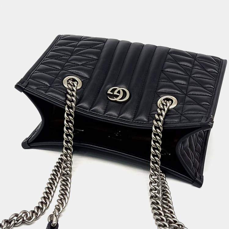 Pre Owned Gucci Black Leather GG Marmont Shoulder Bag