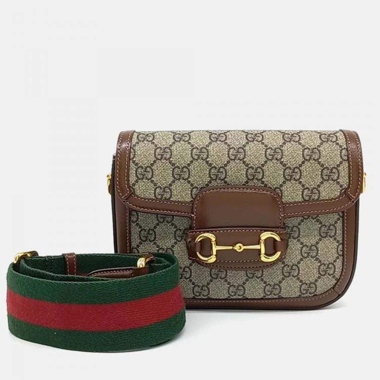 Pre Owned Gucci Beige Brown PVC Horsebit 1955 Mini Bag