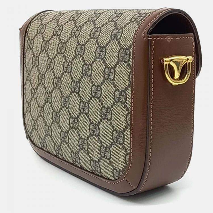 Pre Owned Gucci Beige Brown PVC Horsebit 1955 Mini Bag