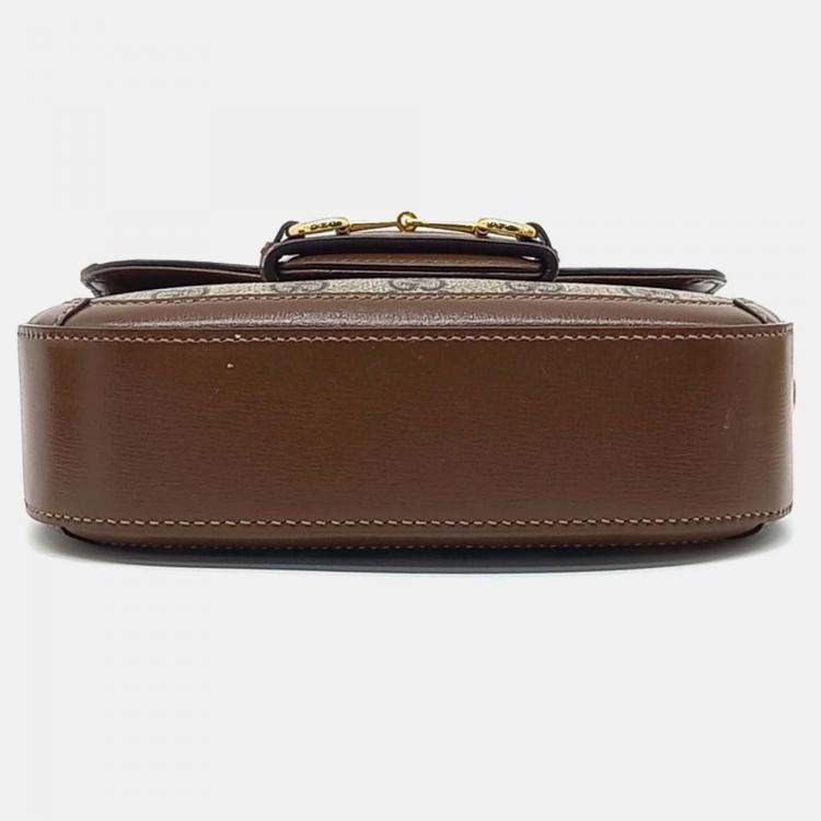 Pre Owned Gucci Beige Brown PVC Horsebit 1955 Mini Bag