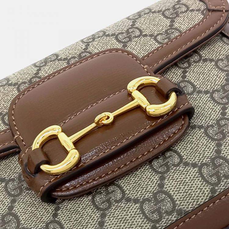 Pre Owned Gucci Beige Brown PVC Horsebit 1955 Mini Bag