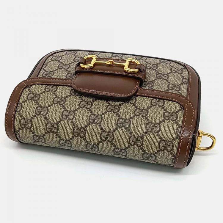 Pre Owned Gucci Beige Brown PVC Horsebit 1955 Mini Bag