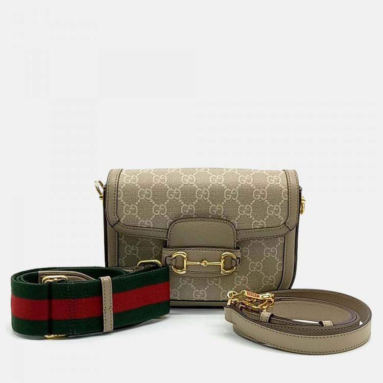 Pre Owned Gucci Beige Canvas and Leather Horsebit 1955 Mini Bag