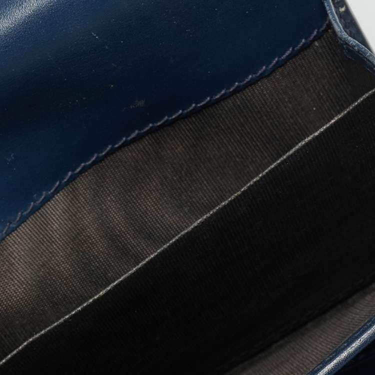 Pre Owned Gucci Navy Blue Guccissima Leather Pushlock Trifold Wallet