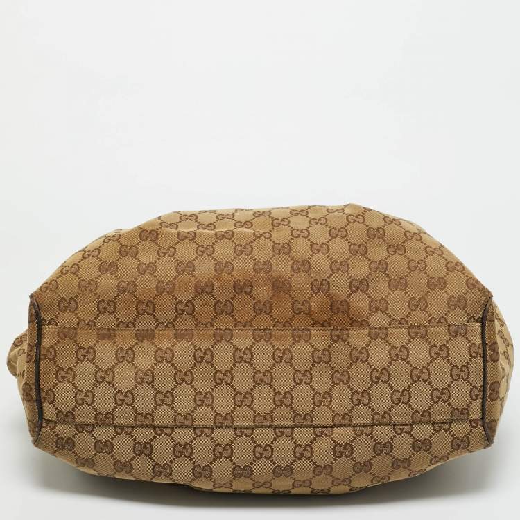 Pre Owned Gucci Brown/Beige GG Canvas and Leather Medium Sukey Tote