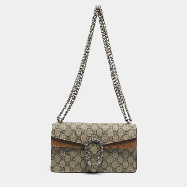 Pre Owned Gucci Beige GG Supreme Canvas and Suede Mini Dionysus Shoulder Bag